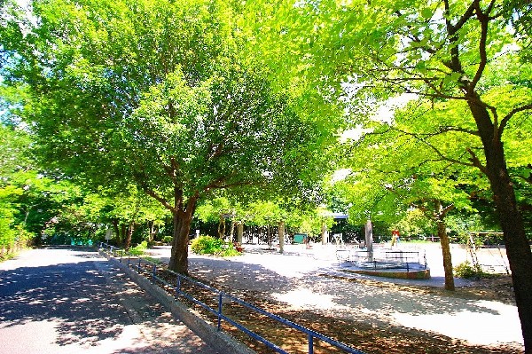 下田町四丁目公園(樹木が立ち並び、木漏れ日を愉しめる公園。都会の騒がしさから解放される、落ち着きある空間が広がります。)