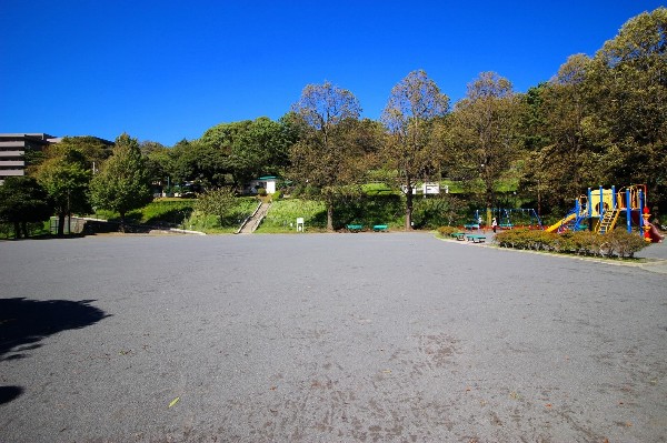 神の木公園(豊かな緑を感じる樹林と、四季折々の花が楽しめる公園です。公園内の自由広場には子どもの遊具があります。)